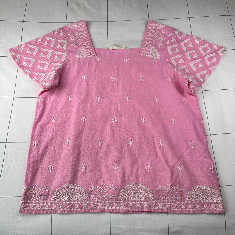 Anthropologie Forever That Girl Top Womens 8 Pink Embroidered Square Neck Boho